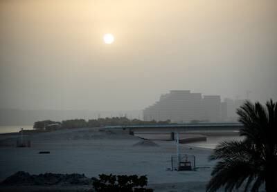 Hazy morning weather at Al Raha Creek in Abu Dhabi.