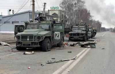 Russian Tigr infantry vehicles destroyed after fighting in Kharkiv. AFP