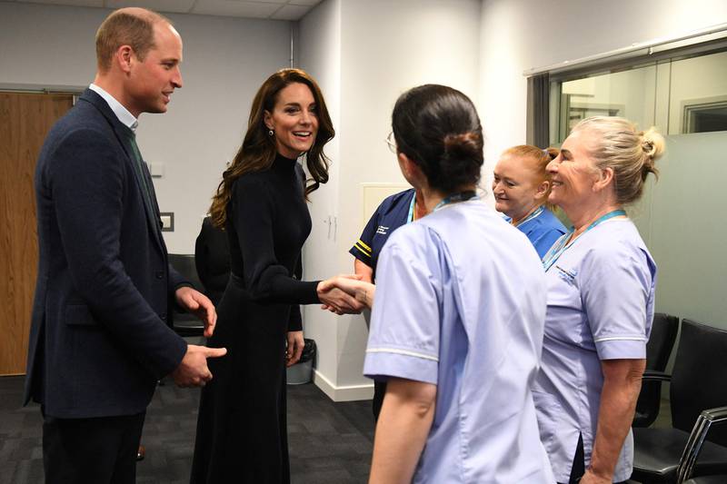 Prince William and his wife meet staff at the Royal Liverpool University Hospital. AFP