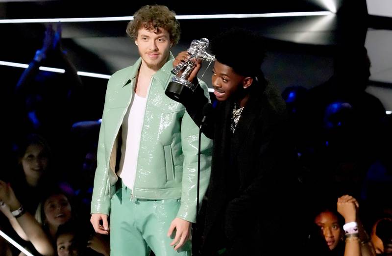Jack Harlow and Lil Nas X accept the Best Collaboration award for ‘Industry Baby’. AFP