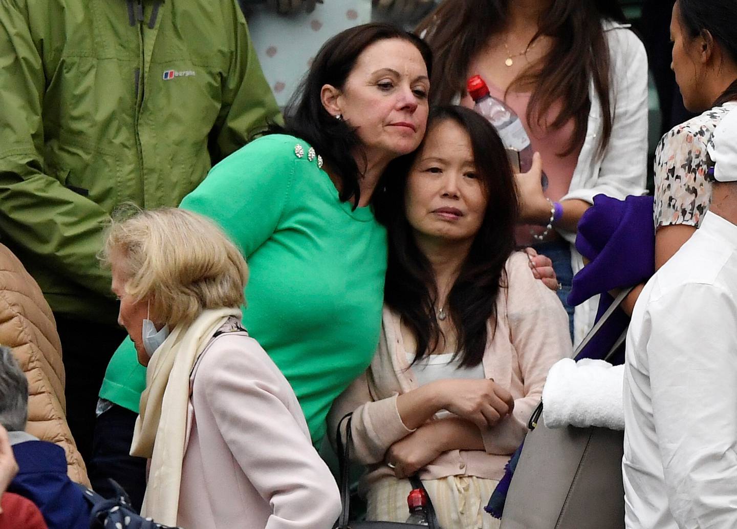 Renee Raducanu, centre, mother of Britain's Emma Raducanu, leaves after Raducanu retired from her fourth round match against Australia's Ajla Tomljanovic on July 5, at their women's singles fourth round match at Wimbledon, London. Reuters