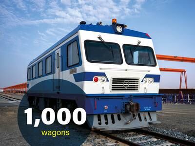 The locomotives pull a total of 1,000 wagons, transporting goods ranging from shipping containers to industrial material