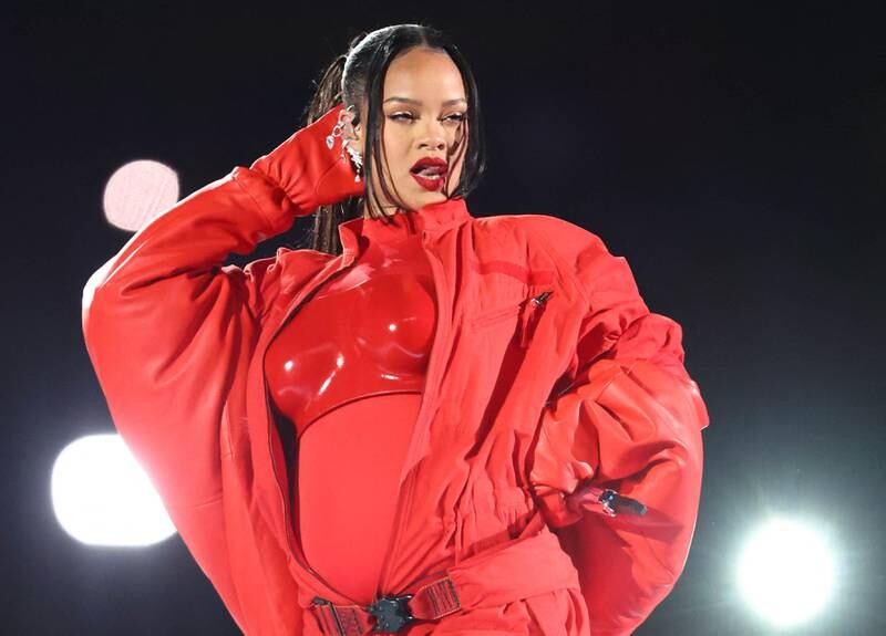 Rihanna performs during the half-time show of Super Bowl LVII at State Farm Stadium. PA