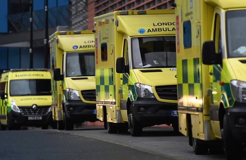 Ambulances outside the Royal London Hospital in London. Britain's increased mortality rate is a direct result of deaths from coronavirus. EPA