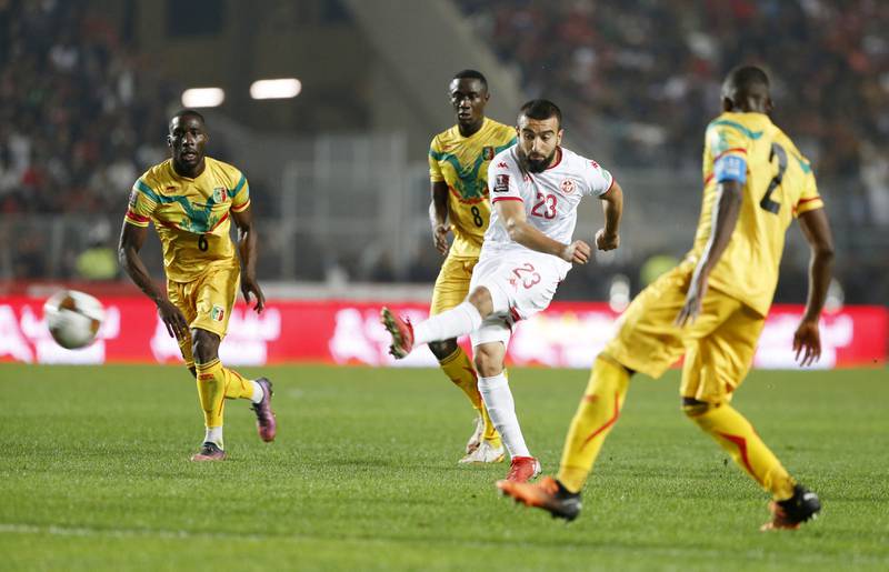 Tunisia's Naim Sliti shoots at goal. Reuters