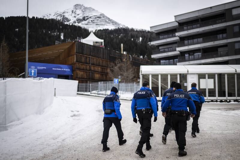Police officers on patrol on the eve of the 52nd annual meeting of the World Economic Forum in Davos, Switzerland. EPA 