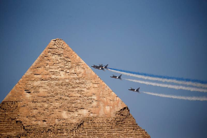 Aircraft at the Pyramids Air Show in August 2022. Reuters