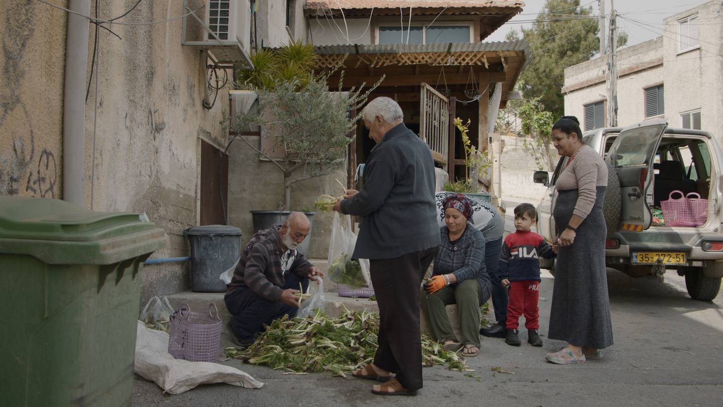 A still from Jumana Manna's 'Foragers', showing villagers selling the akkoub herb that they have picked in the hills. Photo: Hollybush Gardens