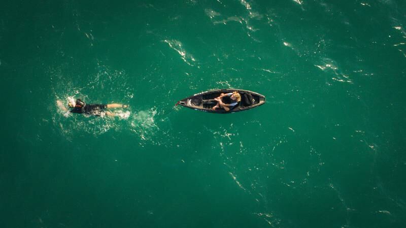An aerial view of Nick Watson and his son Rio taking part in a triathlon. Courtesy: Nick Watson
