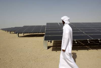 A solar plant at Masdar City, a sustainable urban development powered by renewable energy in Abu Dhabi. AP