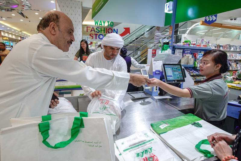 Abu Dhabi, United Arab Emirates, March 10, 2020. Lulu Hypermarket going plastic bag free and cleanliness-conscious to combat the Covid-19 outbreak.Victor Besa / The NationalSection:  NAReporter:  Haneen Dajani