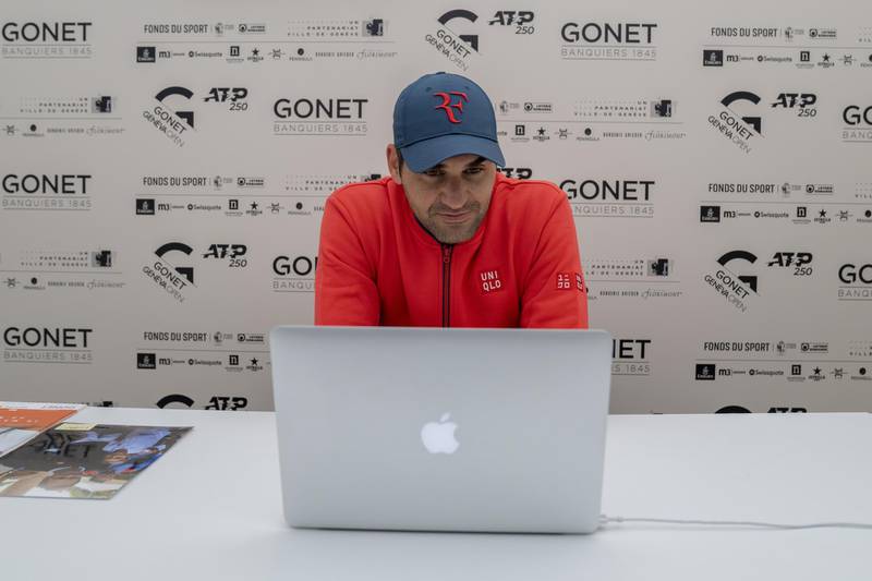 Roger Federer talking to the media during a virtual press conference ahead of the Geneva Open. EPA