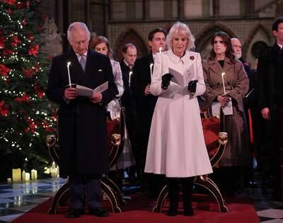King Charles III and Queen Consort Camilla join the Christmas Eve service. Reuters