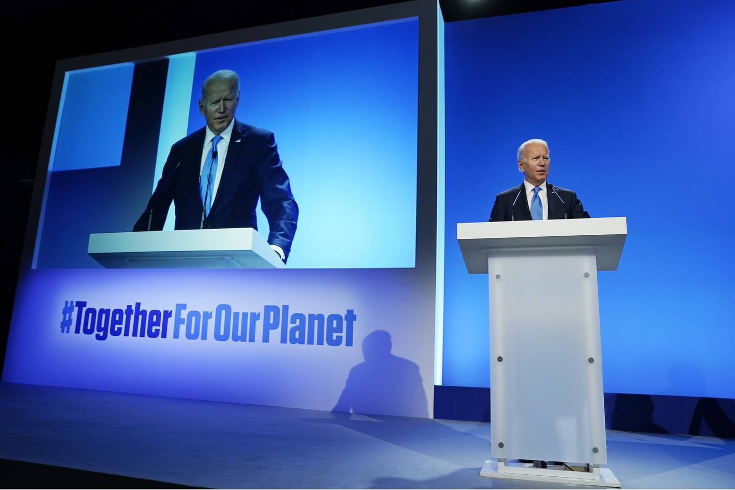 US President Joe Biden unveils the Global Methane Pledge at Cop26 in Glasgow. AP  