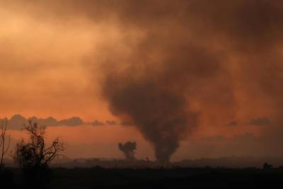 Smoke plumes erupt during Israeli strikes on the north of Gaza. AFP