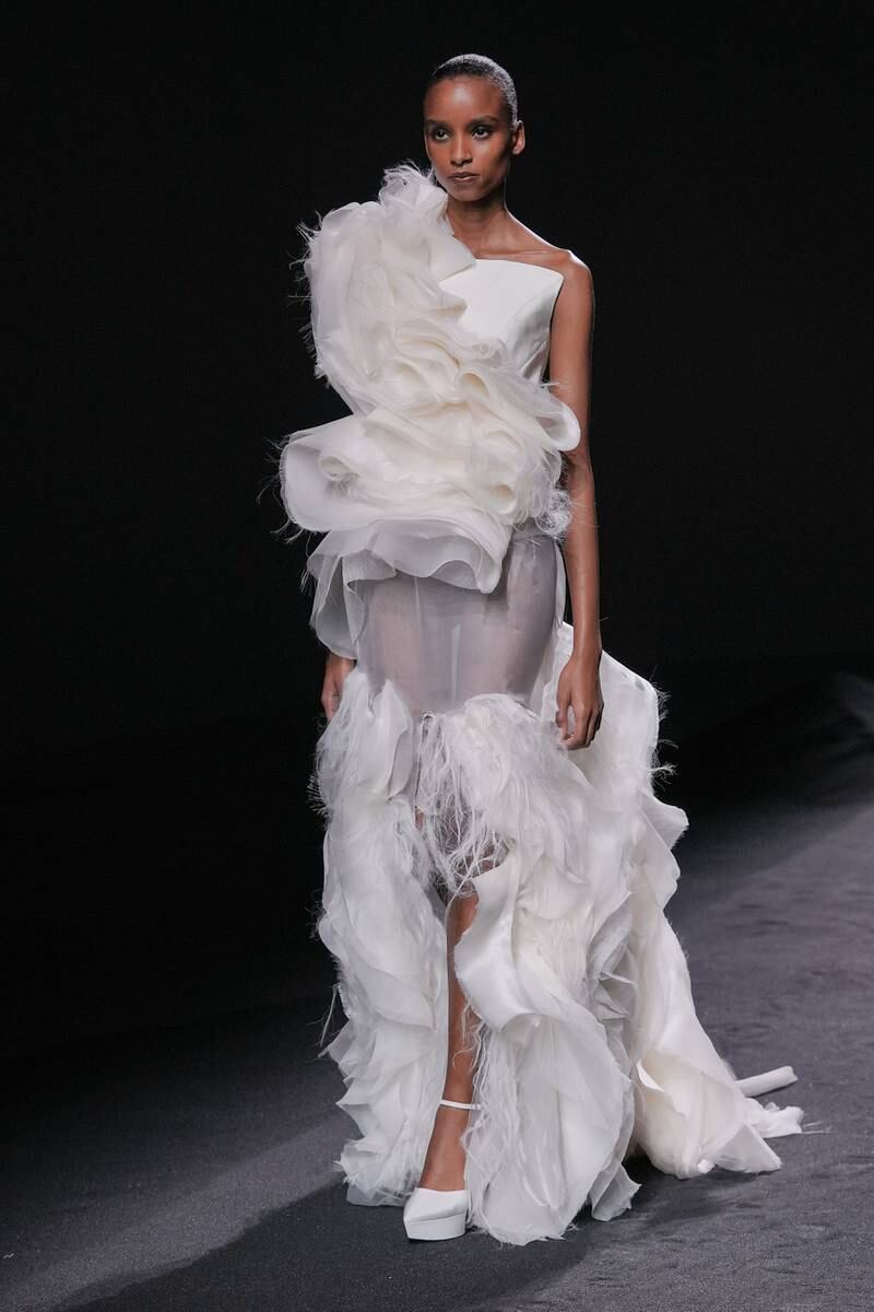 Folds of silk organza create this look. Getty Images
