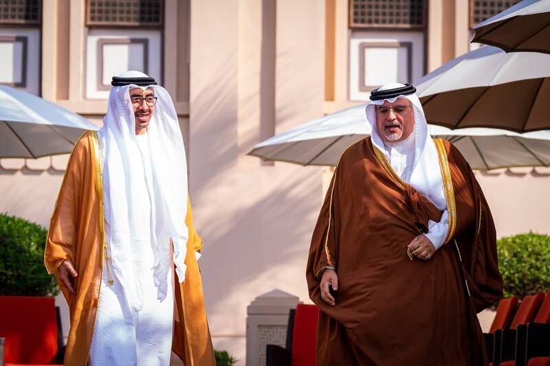Prince Salman bin Hamad, Crown Prince, Deputy Supreme Commander and Prime Minister of Bahrain, right, and Sheikh Abdullah. 