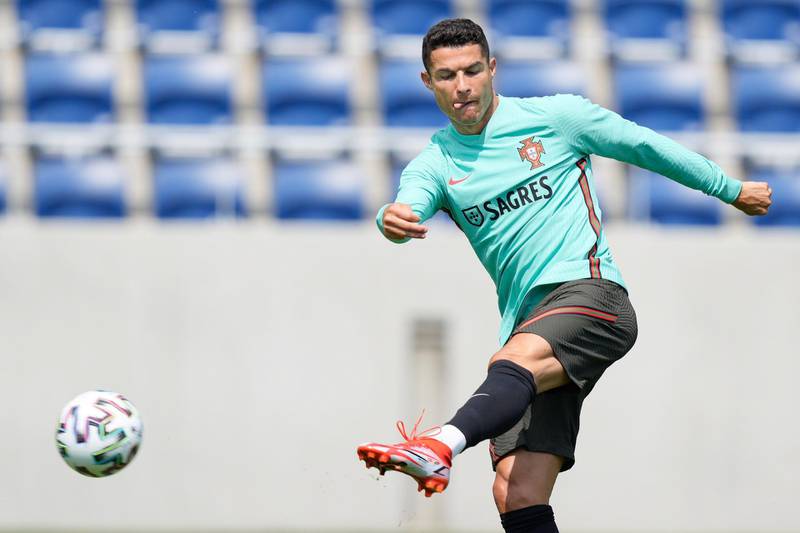 Cristiano Ronaldo during a training session at the Illovszky Rudolf Stadium. EPA
