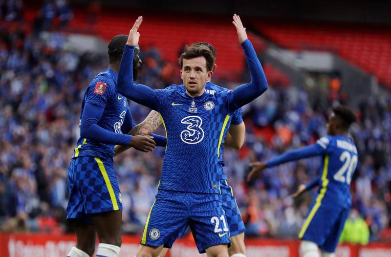 Chelsea's Ben Chilwell celebrates before the goal was disallowed. Reuters