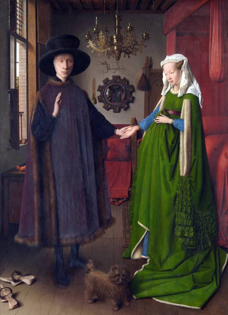 'The Arnolfini Portrait' by Jan van Eyck features the artist's personal tag in the background on the wall. Getty Images