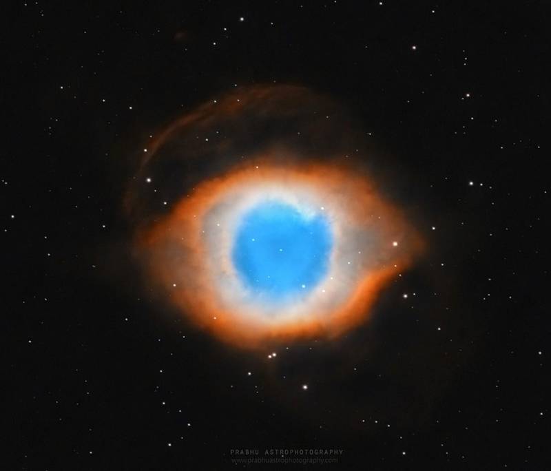 The Helix Nebula is a planetary nebula located in the constellation Aquarius. It is one of the closest to the Earth at 655 light years away. Courtesy: Prabhakaran Andiappan