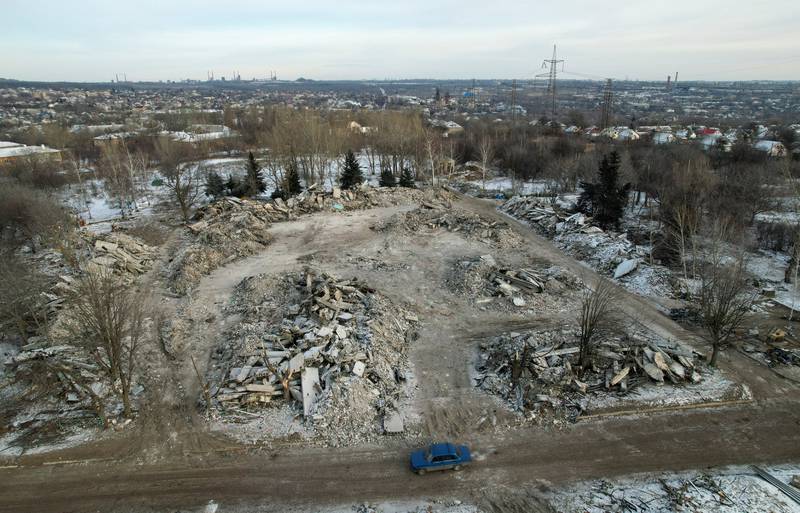 The site of a temporary barracks for Russian soldiers in Makiivka, which was destroyed in a Ukrainian missile attack. Reuters 
