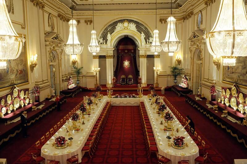 The ballroom at Buckingham Palace set up for a state banquet. Photo: Alamy