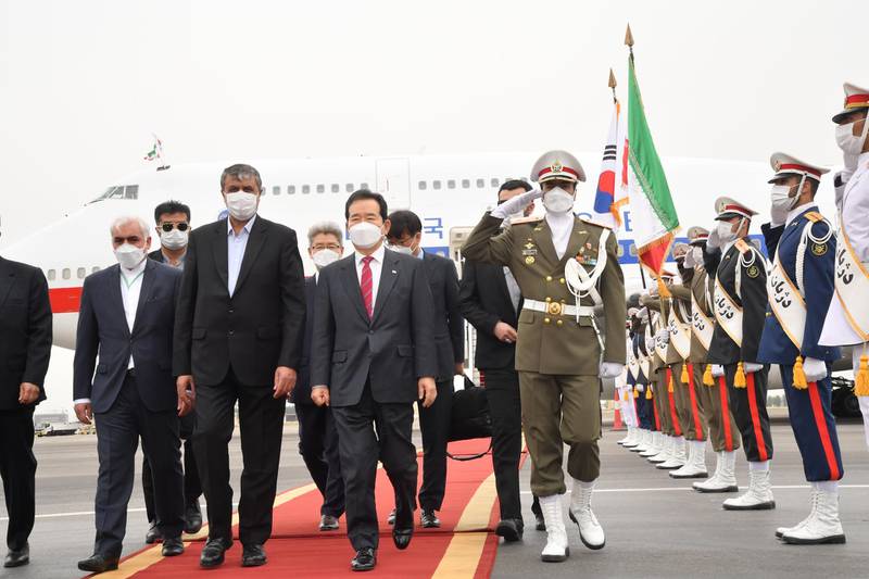 South Korean Prime Minister Chung Sye-kyun arriving in Tehran for a three-day trip. EPA