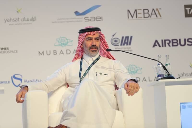 Walid Abukhaled, chief executive of Sami, speaks at the Global Aerospace Summit in Abu Dhabi. Photo: Sami