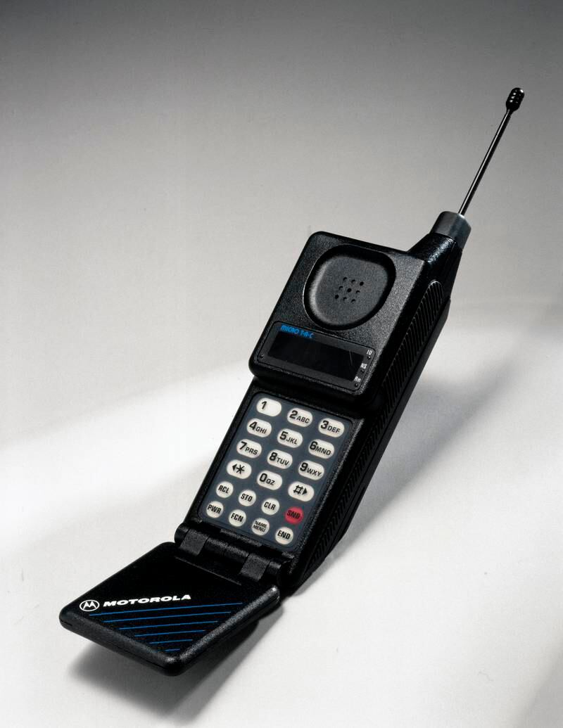 A mobile phone with nickel cadmium battery, made by Motorola in 1989. At the time the company was the biggest worldwide supplier of cellular telephones. Getty Images