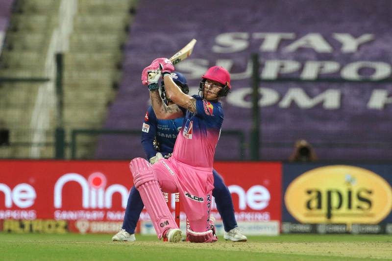 Ben Stokes of Rajasthan Royals plays a shot during match 45 of season 13 of the Dream 11 Indian Premier League (IPL) between the Rajasthan Royals and the Mumbai Indians at the Sheikh Zayed Stadium, Abu Dhabi  in the United Arab Emirates on the 25th October 2020.  Photo by: Vipin Pawar  / Sportzpics for BCCI
