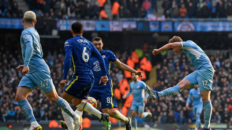 An image that illustrates this article De Bruyne continues Chelsea revenge mission as City move 13 points clear