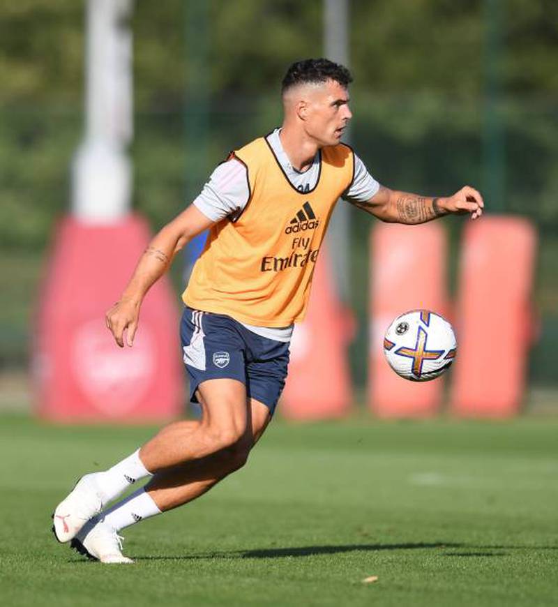 Granit Xhaka takes part in Arsenal's training session. Getty