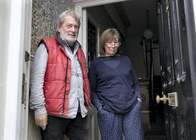 PORTSMOUTH, UK. 24th September 2020. Chris and Ellie Creed outside their house in Southsea, Portsmouth, near where the former Sultan Of Zanzibar used to live. Stephen Lock for the National 