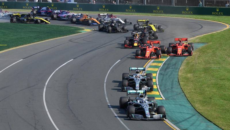 Mercedes' Valtteri Bottas leads the field through turn two during the Formula One F1 Australian Grand Prix at the Albert Park Grand Prix Circuit in Melbourne, Australia, March 17, 2019. AAP/Julian Smith/via REUTERS  ATTENTION EDITORS - THIS IMAGE WAS PROVIDED BY A THIRD PARTY. NO RESALES. NO ARCHIVE. AUSTRALIA OUT. NEW ZEALAND OUT.