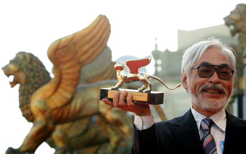 Miyazaki with his Golden Lion for Lifetime Achievement at the Cinema palace in Venice September 9, 2005. Reuters