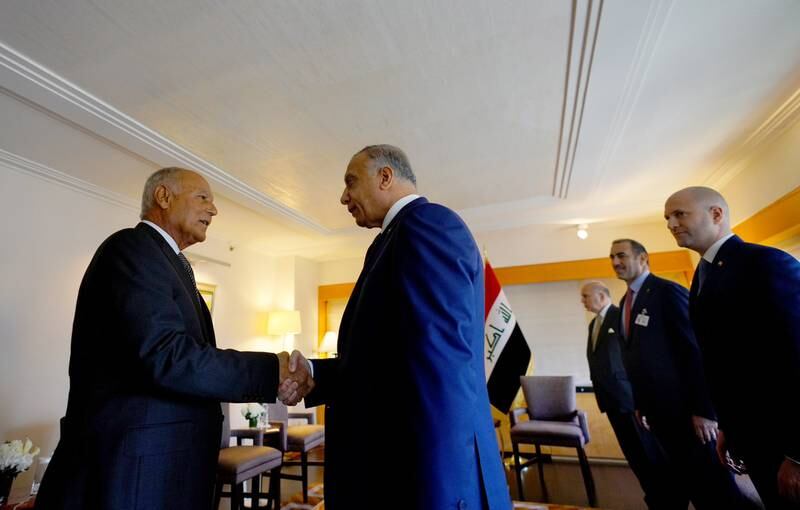 Mr Al Kadhimi meets Ahmed Aboul Gheit, Secretary General of the League of Arab States. 