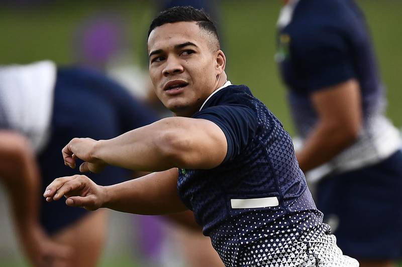 South Africa's wing Cheslin Kolbe takes part in a training session at Fuchu Asahi Football Park in Tokyo on October 23, 2019, ahead of their Japan 2019 Rugby World Cup semi-final against Wales. / AFP / Anne-Christine POUJOULAT
