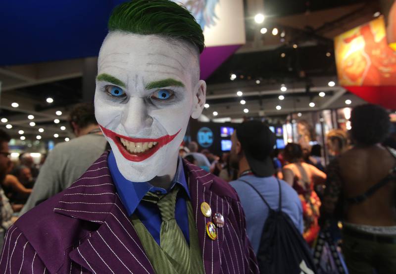 Jordan Quinzon cosplays as the character The Joker from the Batman series during Comic-Con 2017. Bill Wechter / AFP