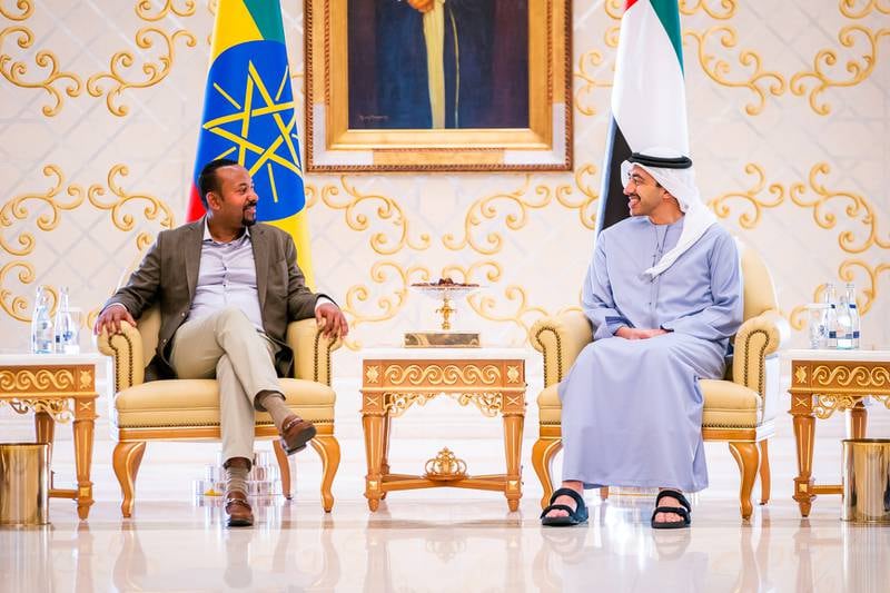 Sheikh Abdullah bin Zayed, Minister of Foreign Affairs and International Cooperation; and Prime Minister of Ethiopia, Abiy Ahmed, discussed friendship ties and cooperation between the UAE and Ethiopia and ways to enhance them in all fields during a meeting, which also tackled a number of issues of mutual interest in Abu Dhabi on February 13, 2020. MOFAIC / Wam