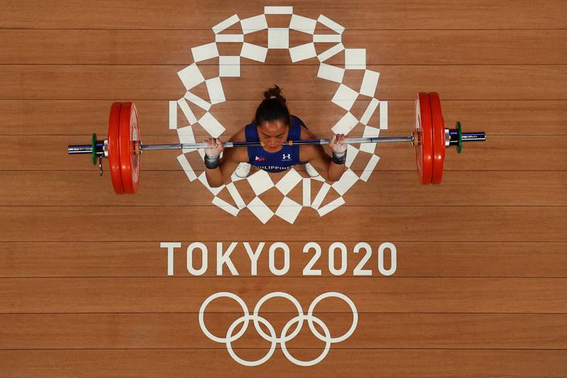 Philippines' Hidilyn Diaz competes in the women's 55kg weightlifting competition.