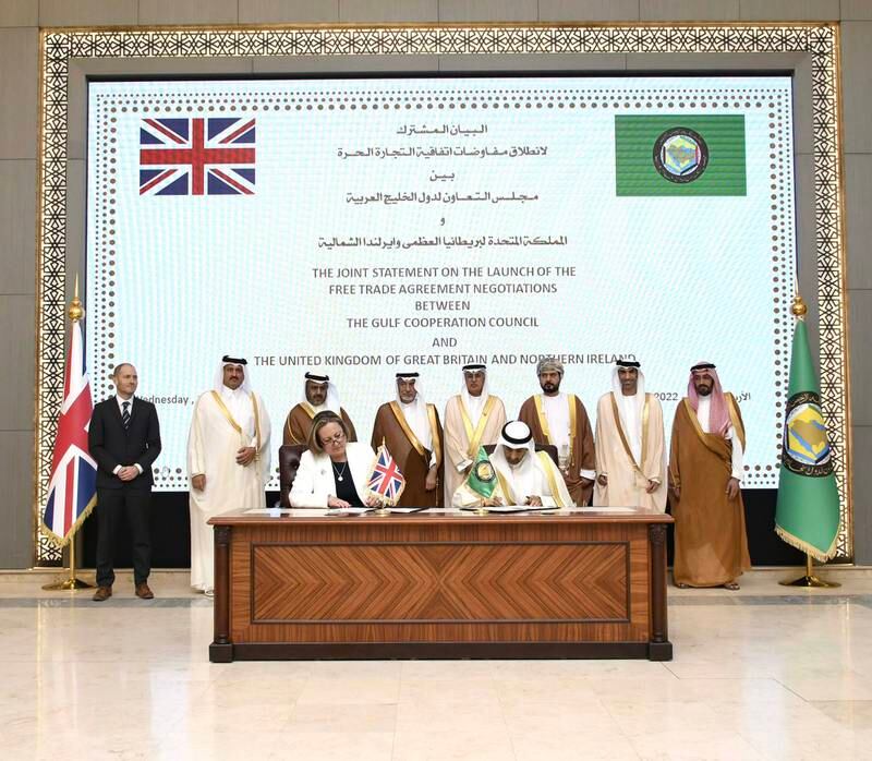 The UK's International Trade Secretary Anne-Marie Trevelyan meeting GCC ministers in Riyadh last month. Fresh talks on a free-trade agreement are now under way. Photo: GCC