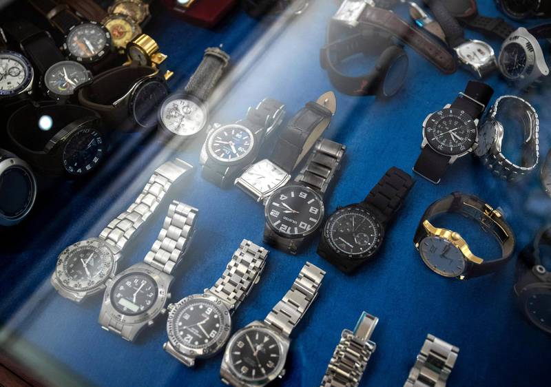 Various watches of General Obaid Al Ketbi. The museum is located at his residence at Al Seef Village, Abu Dhabi.  The National staff got an exclusive tour on May 3, 2021. Victor Besa / The National.Reporter: Haneen Dajani for News