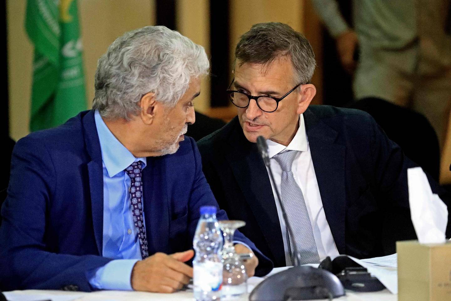 From right, Volker Perthes, UN special representative to Sudan, and Mohamed El-Hassan Ould Labbat, special envoy of the African Union Commission. AFP