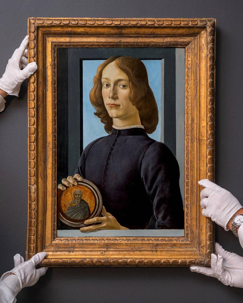 Extremely rare to market, Sandro Botticelli's 'Portrait of a Young Man Holding a Roundel' is expected to achieve $80 million at auction at Sotheby's in January 2021. Courtesy Sotheby's