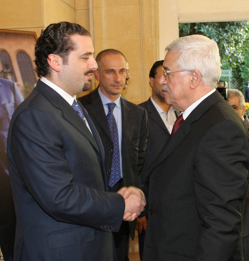 Meeting Palestinian leader Mahmoud Abbas in Beirut, in 2005.