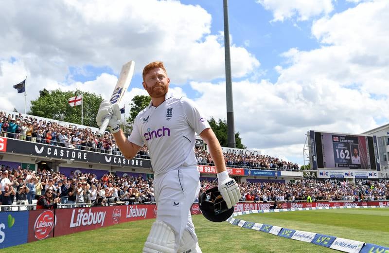 England batsman Jonny Bairstow acknowledges the crowd after his innings of 162. Getty