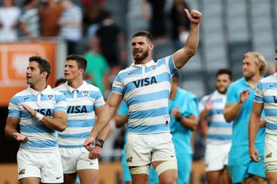 Marcos Kremer of Argentina celebrates a famous win over the All Blacks in the Tri-Nations in Sydney. Getty