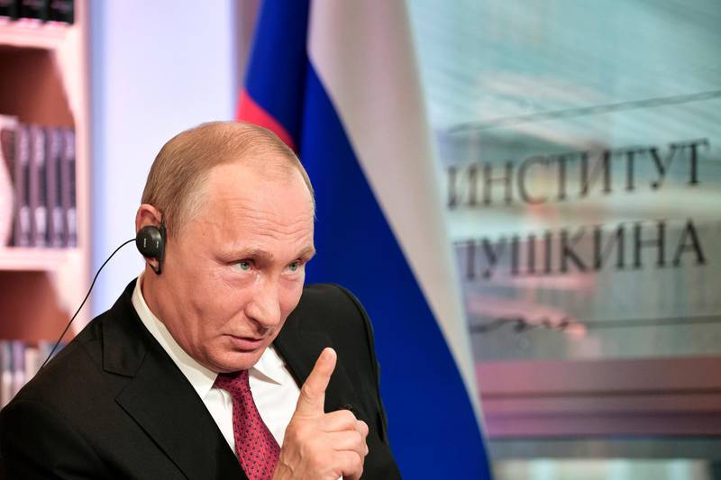 FILE - In this Monday, May 29, 2017 photo released by the Sputnik news agency, Russian President Vladimir Putin speaks during an interview in Paris, France. On Thursday, June 1, 2017, Putin told reporters, Russian hackers might â€œwake up, read about something going on in interstate relations and, if they have patriotic leanings, they may try to add their contribution to the fight against those who speak badly about Russia.â€ Putin added that â€œwe never engaged in that on a state level,â€ a statement which left open the possibility of other forms of engagement, for example through contractors. (Alexei Nikolsky/Sputnik, Kremlin Pool Photo via AP)