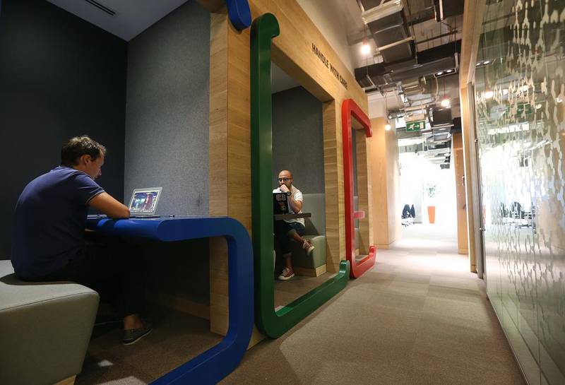 Google’s office at Dubai Internet City has a distinctly informal atmosphere, where work and play can, and very often does, overlap. Satish Kumar / The National